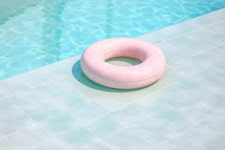 Inflatable ring floating in swimming pool. 3D render.の素材