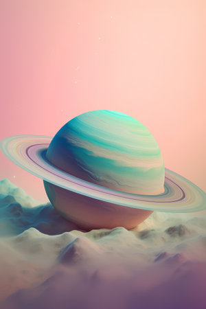 planet Saturn in the desert. 3D illustration. Retro style.の素材