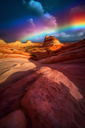 Rainbow over the Valley of Fire State Park in Nevada, USAの素材