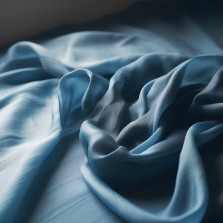 Blue satin fabric close up. Soft focus. Abstract background.の素材