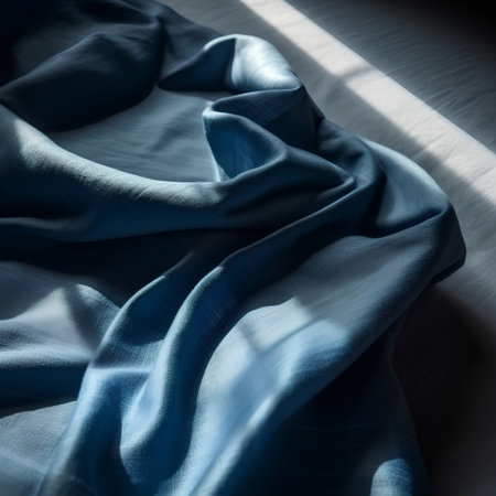 blue satin fabric, closeup photo with shallow depth of fieldの素材