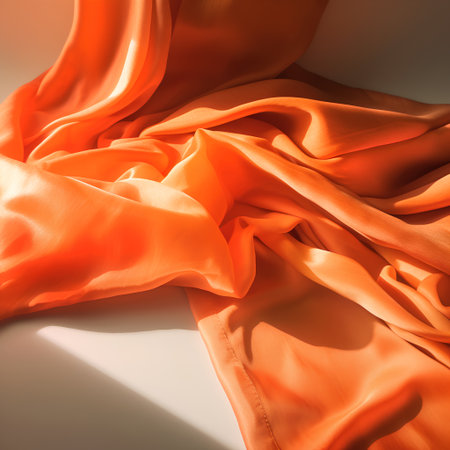 Orange satin fabric as a background. tissue, textile, cloth, fabric, material, textureの素材