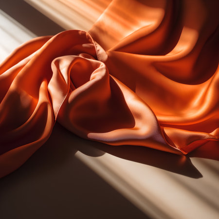 Orange satin drapery closeup. Luxurious background.の素材