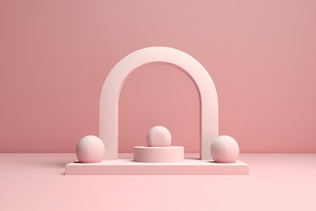 3d render of minimal abstract background with geometrical forms. Pastel pink podium for product display.の素材