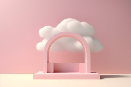 Minimalistic abstract scene with podium and clouds. 3D renderの素材