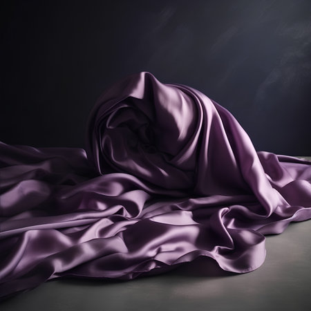 Purple satin fabric on dark background, 3d render.の素材