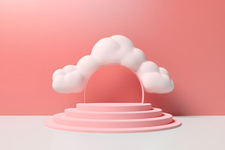 Abstract minimal scene with podium, pedestal and clouds. 3d renderの素材