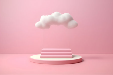3d render of pink pedestal with cloud and clouds on the pink backgroundの素材