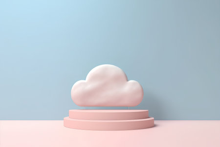 Abstract minimal scene with podium and cloud on blue background. 3d renderの素材