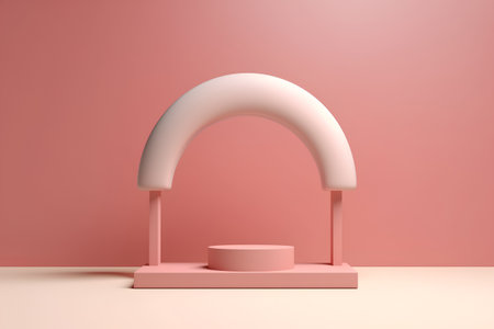 3d rendering of minimal abstract geometric forms. Pink podium for your design.の素材