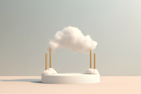 Abstract minimal scene with podium and clouds. 3d render illustration.の素材