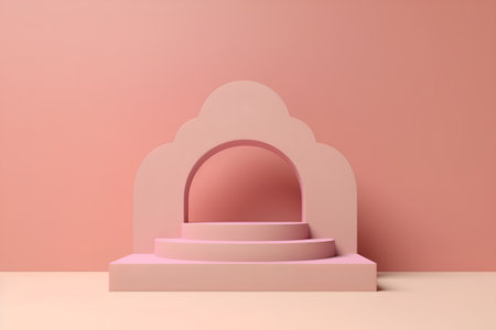 Abstract minimal scene with geometrical forms. Pink background. 3d renderの素材
