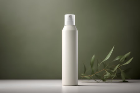 Blank white cosmetic bottle with eucalyptus twigの素材