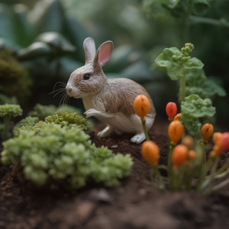 Rabbit in the garden. Easter concept. Selective focus.の素材