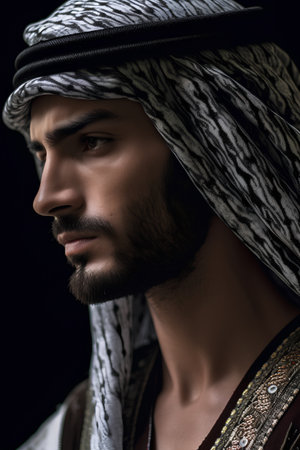 Portrait of a handsome arabian man in traditional clothing.の素材