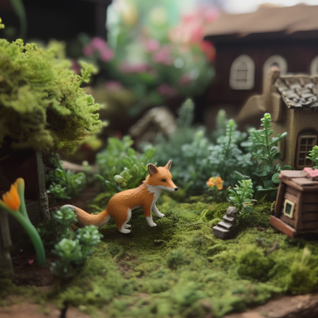 Miniature of a fox in the garden. Selective focus.の素材