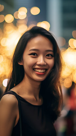 Portrait of a beautiful asian woman smiling and looking at cameraの素材