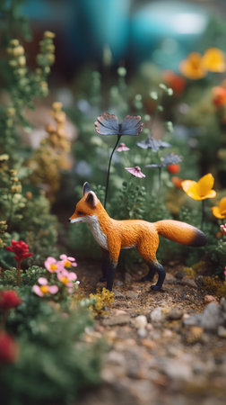 Miniature of red fox standing on the ground in the garden.の素材