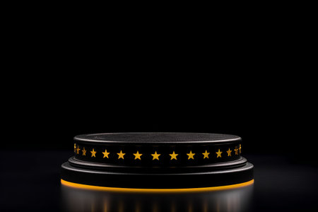 Black podium with five stars on a black background. 3d renderingの素材