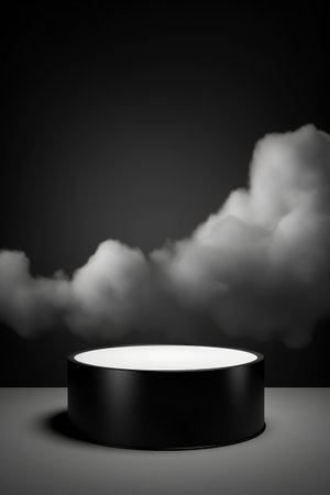 Black podium with smoke on dark background. 3D Rendering.の素材