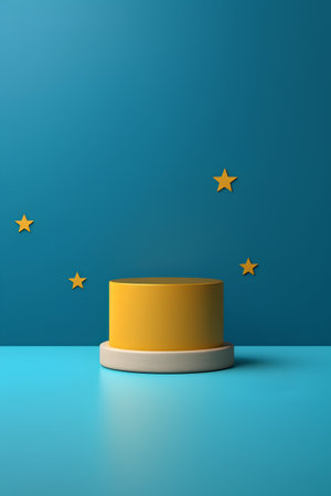 3d render, abstract minimal geometric background. Glossy golden podium, pedestal or stand for product presentation.の素材