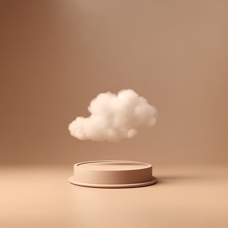 3d render of a white cloud on a brown background with a podiumの素材