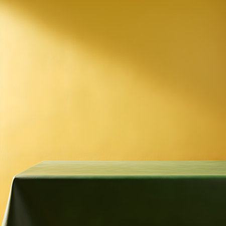 Empty green table on yellow wall background. Mock up, 3D Renderingの素材