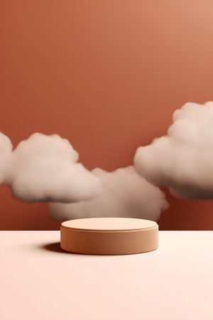 3d render of podium for product presentation with clouds in the backgroundの素材