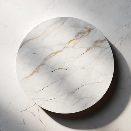 Round marble plate with shadow on white background. 3d rendering.の素材