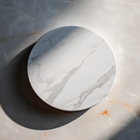 3d rendering of a marble plate with a shadow on a marble surfaceの素材