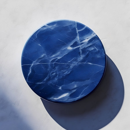 Blue marble stone podium on white textured background. 3d renderの素材