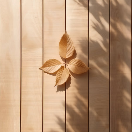 Autumn leaves on a wooden background. 3d render illustration.の素材