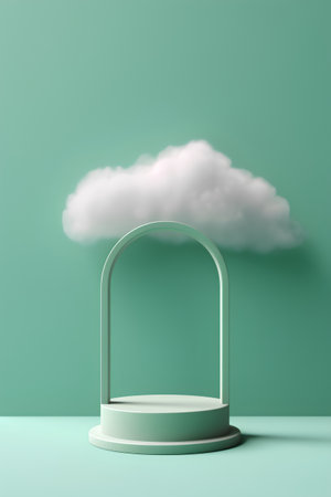 Abstract minimal scene with podium and white cloud. 3D Renderingの素材