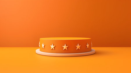 3d rendering of orange podium for product presentation with stars on itの素材
