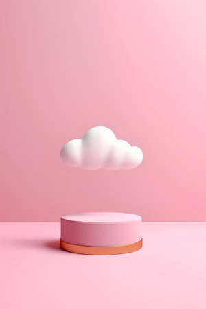 3d render of podium with cloud on pink background. Abstract minimal scene with empty round stage.の素材