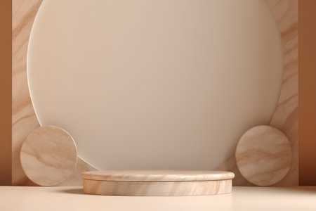 3d render of beige marble podium for product presentation in minimal styleの素材