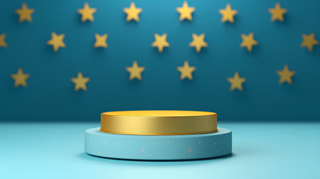Podium on blue background with flag of the European Union. 3d renderの素材