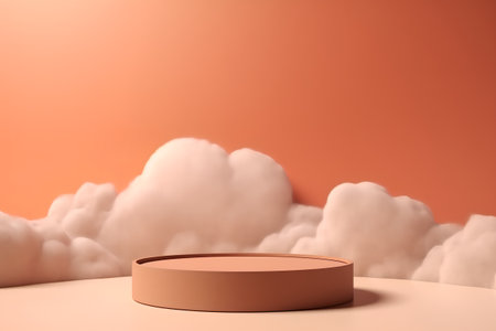 Minimal scene with podium and clouds. 3d render illustration.の素材