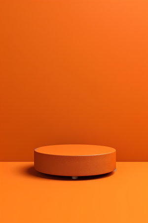 3d render of orange podium on orange background. Minimal scene for product presentation.の素材