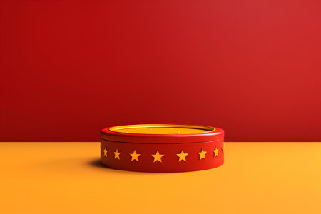 3d rendering of a red candle with stars on a orange backgroundの素材