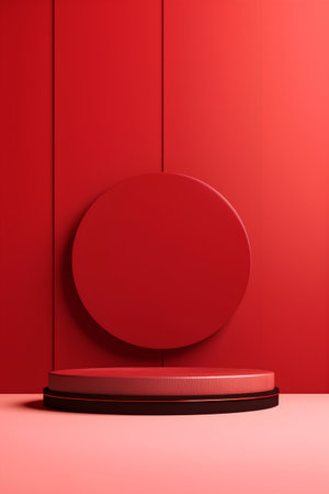 Abstract minimal scene with geometrical forms. Red background. 3d renderの素材
