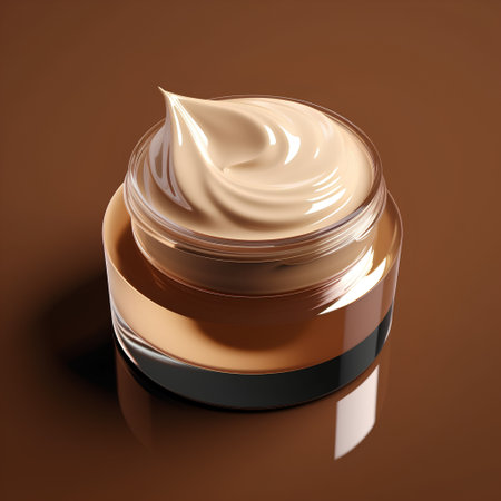 Cosmetic cream in a jar on a brown background. 3d renderingの素材
