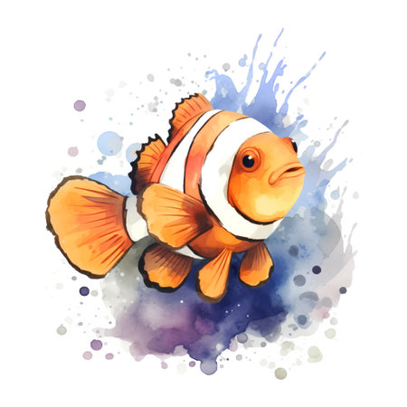 Watercolor clownfish isolated on white background. Hand drawn illustration.の素材