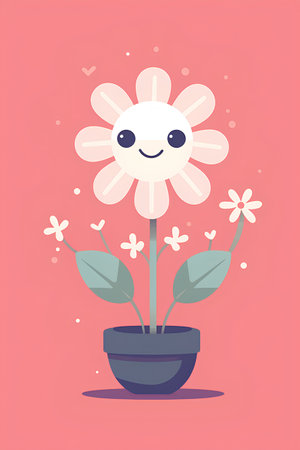 Cute flower in a pot. Vector illustration in flat style.の素材