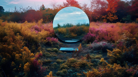 Reflection of autumn forest in mirror. Colorful autumn landscape.の素材