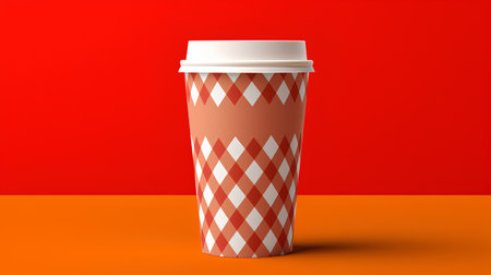 Coffee cup on a red background. 3d illustration.の素材