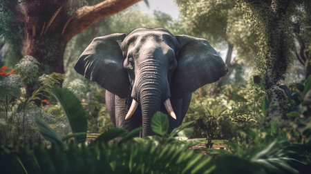 Elephant in the jungle of Sri Lanka. Vintage filter effect.の素材