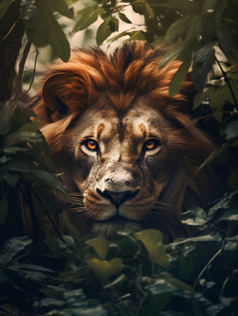 Portrait of a lion in the jungle. Wildlife scene from Africa.の素材