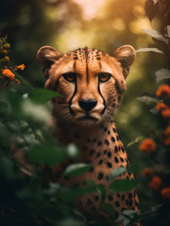 Cheetah in the forest. Wildlife scene from Africa. Cheetah portraitの素材