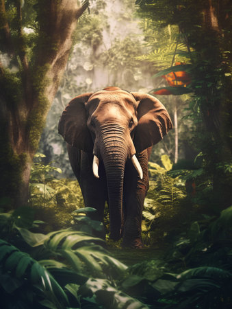 Elephant in jungle. Wild animal in the jungle. Safari conceptの素材
